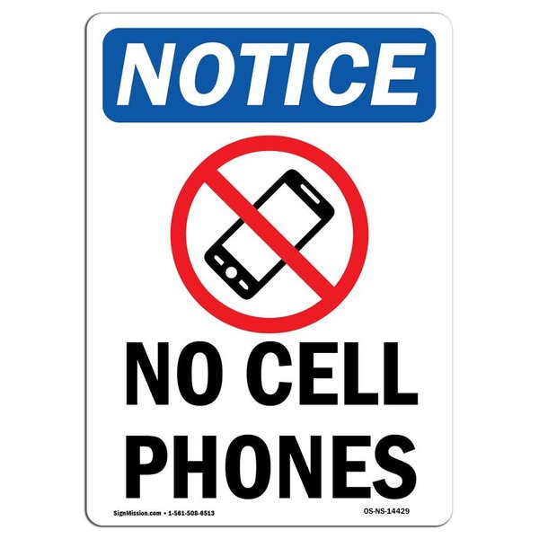 Signmission Safety Sign, OSHA Notice, 18" Height, Rigid Plastic, No Cell Phones Sign With Symbol, Portrait OS-NS-P-1218-V-14429